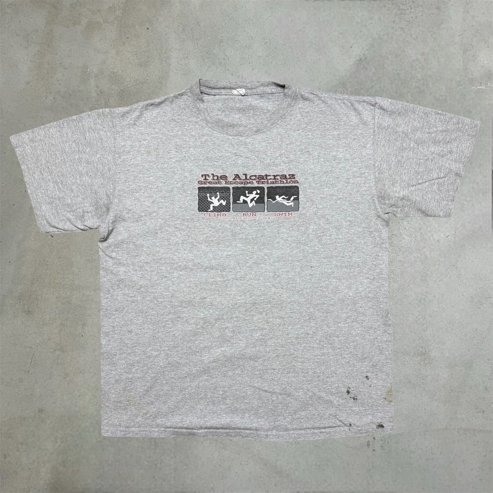 Vintage Alcatraz Triathlon T-Shirt Mens L Gray San Francisco Graphic Distressed